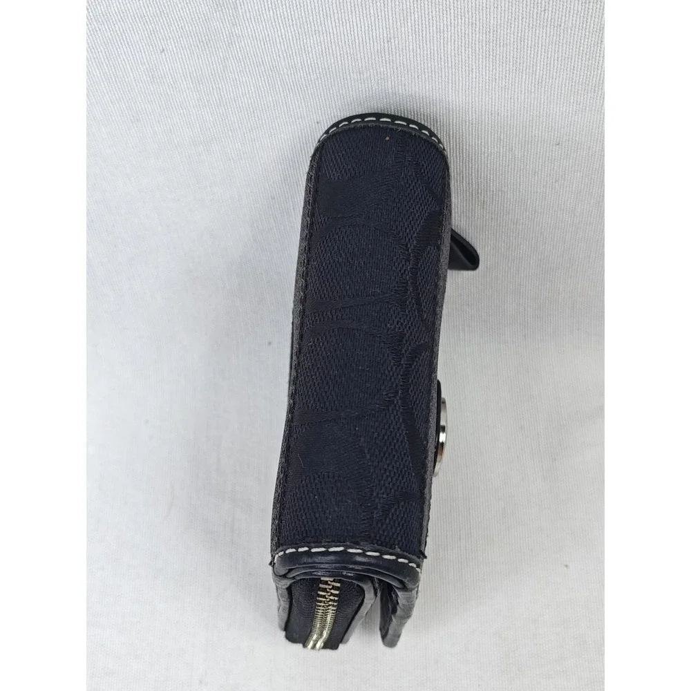 COACH 40751 Legacy Signature Stripe Bifold Compact Wallet Glitter Black Canvas